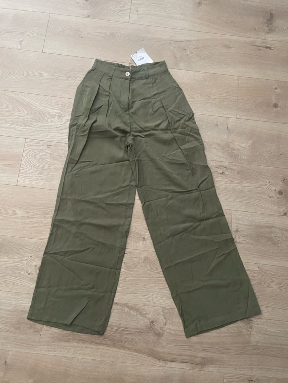 High-Waist Wide Leg Trousers - Olive Green inseam 30”